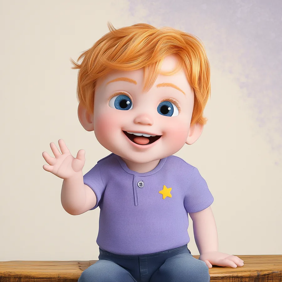 A cheerful toddler waving hello